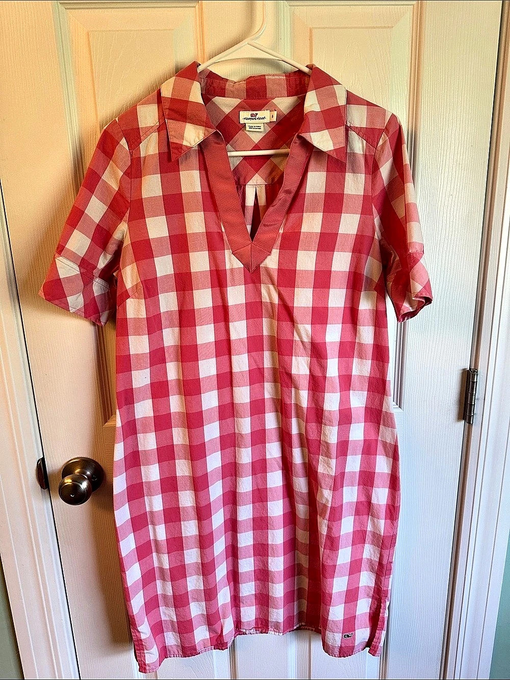 Vineyard Vines Gingham Midi Dress in Pink & White